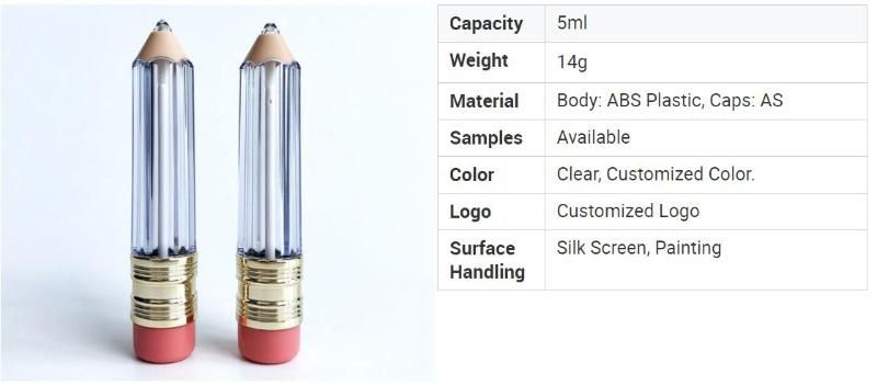 Custom 5ml Small Pencil Shaped Empty Luxury Lip Gloss Container Tube with Brush Wand