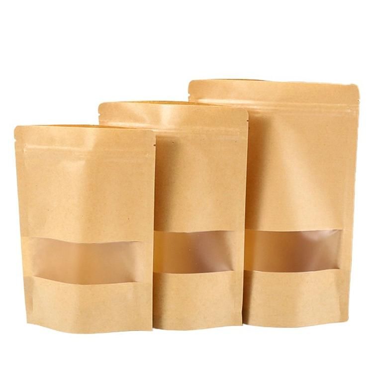 Custom Three Sides Sealed Stand up Pouches Zipper Kraft Paper Foil Coffee Bag with Window