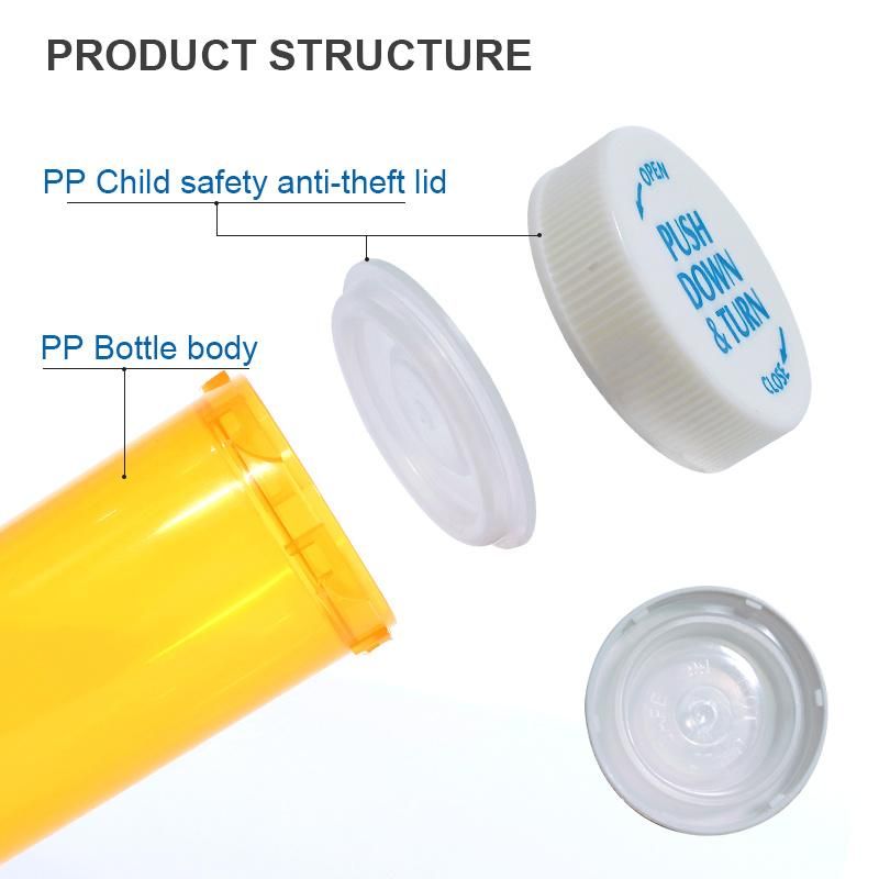 Hot Sale Waterproof Airtight Plastic Medicine Pill Bottles Prescription Push Down and Turn Vials with Child Resistant Caps