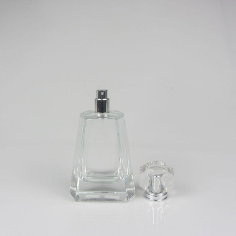 High-End Square Clear Perfume Glass Bottle for Cosmetic