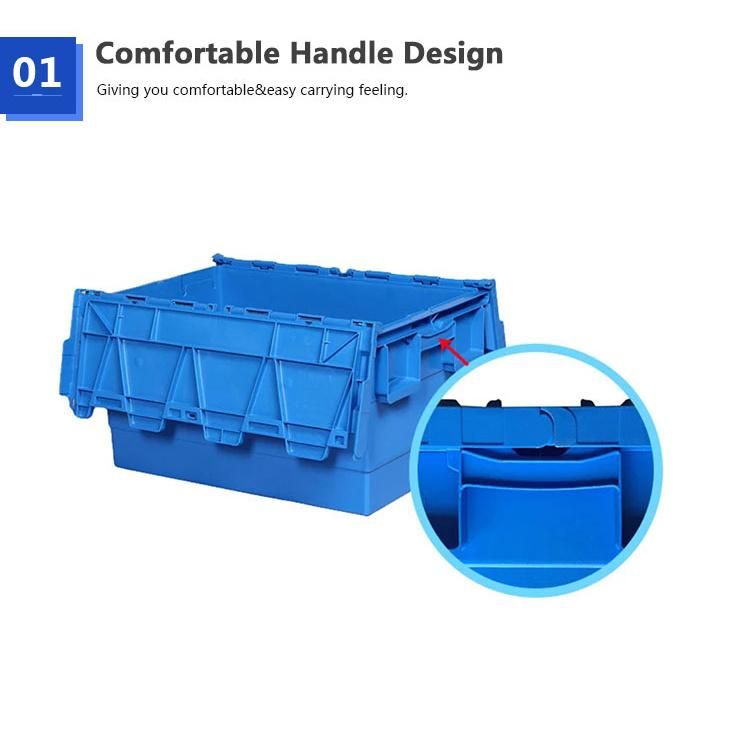 Plastic Conatiner Attached Lid Nestable Container Totes