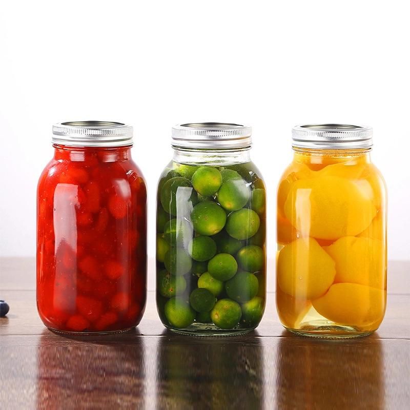 Empty Clear Food Glass Mason Jar for Pickle with Airtight 2-PC Lids