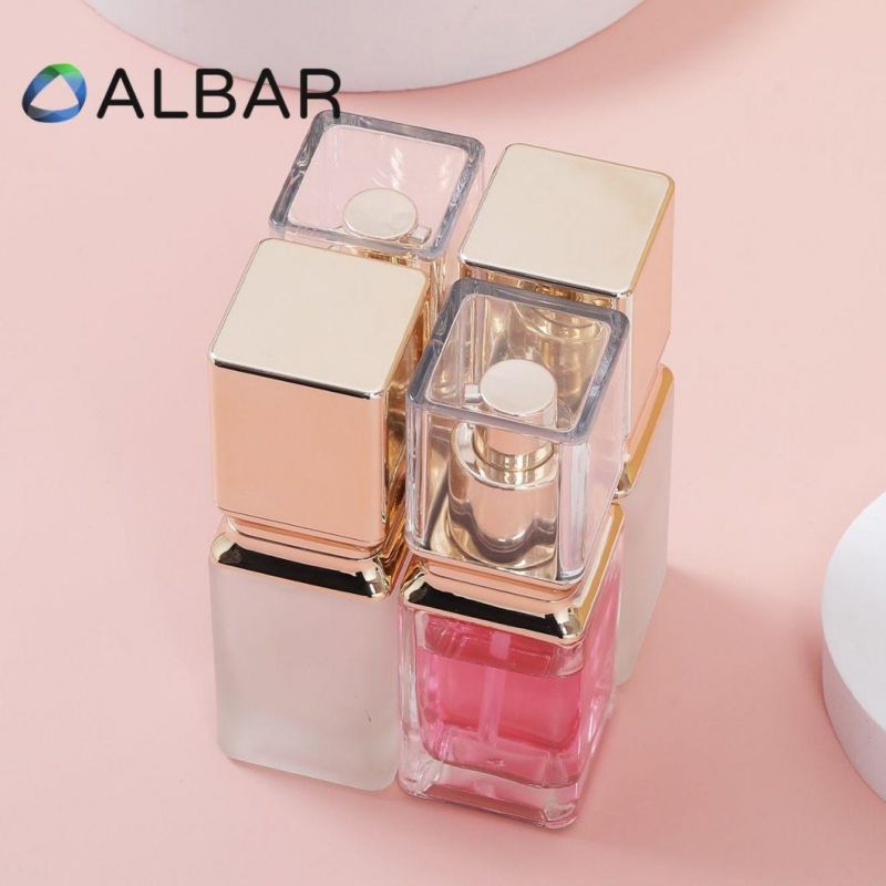 Light Gold and Black Pump Personal Care Glass Bottles for Cosmetics in Square