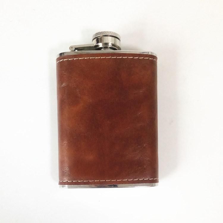 Chigh Quality Leather Whisky Hip Flask Sleeve Cover