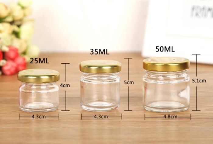 25ml 35ml 50ml Round Straight Clear Glass Honey Jar Glass Bottle with Aluminium Cap