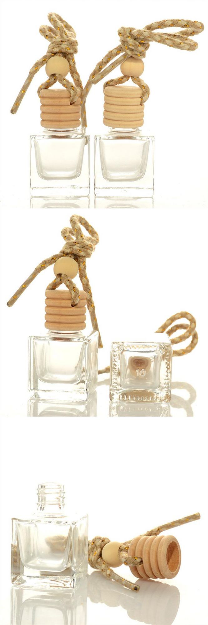 Mini 10ml Square Clear Glass Car Perfume Bottle Auto Essential Oil Diffuser Bottle