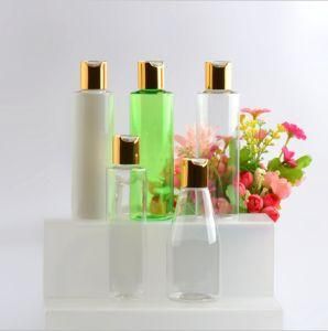 180ml200ml Pet Plastic Flat Shoulder Cosmetic Lotion Shampoo Bottle with Gold and Silver Press Cap