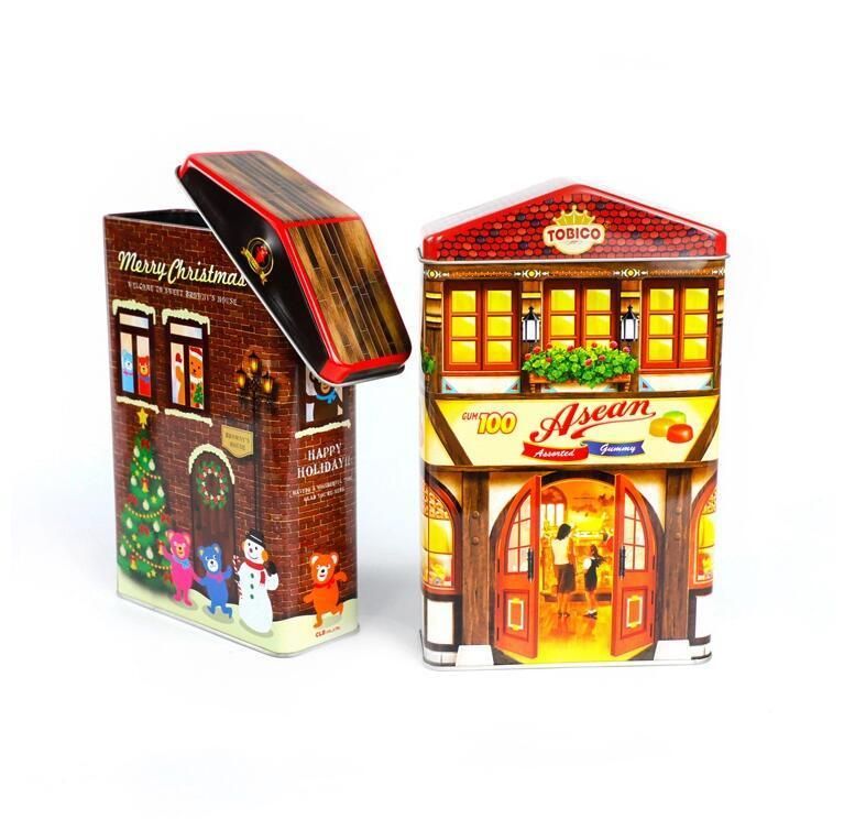 Wholesale Multi-Functional House Shaped Christmas Tin Box