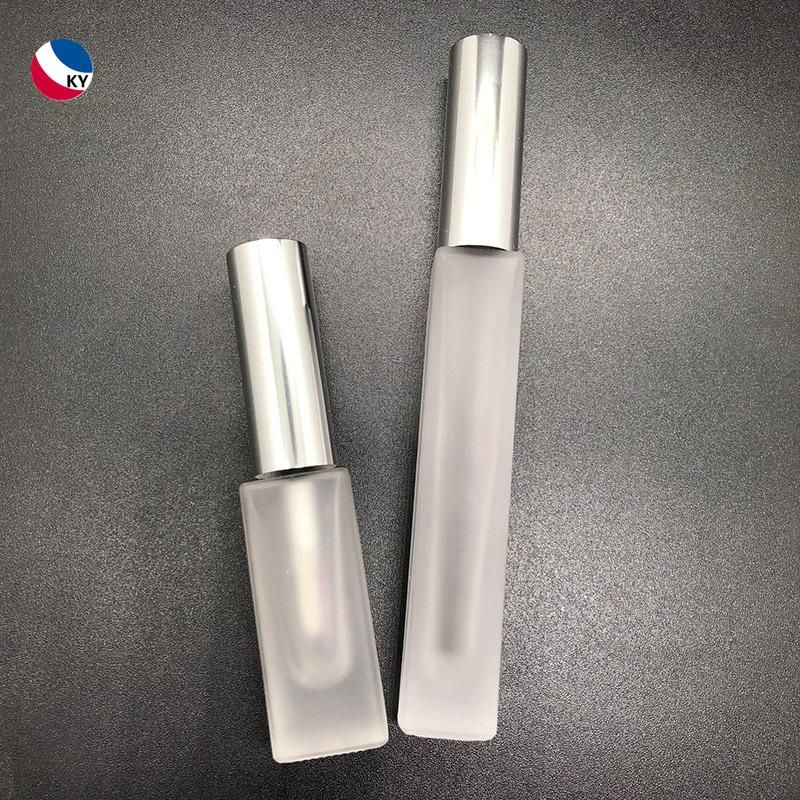 Square 5ml 10ml Glossy Silver Aluminum Cap Clear Frosted Lipgloss Tube Glass Mascara Bottle with Silicon Brush