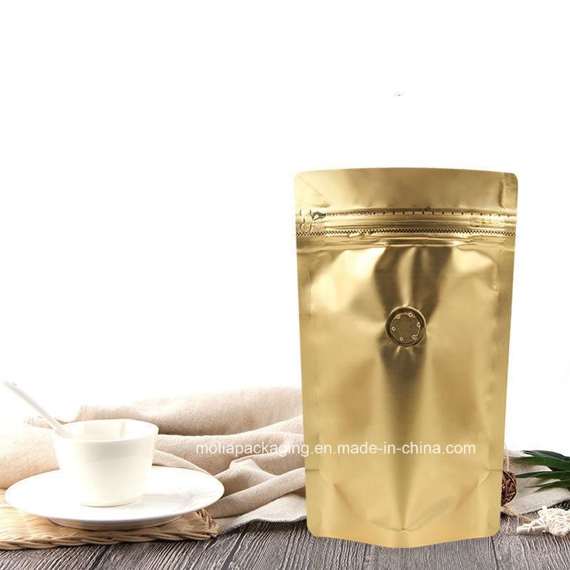 Golden Color Recycled Coffee Zipper Bags Air Valve