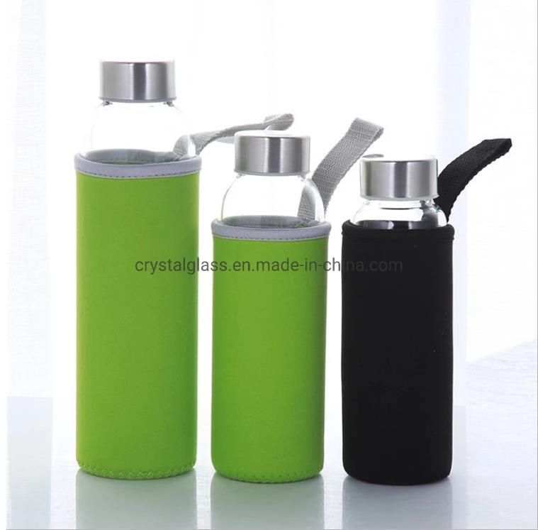 500ml Unbreakable Glass Water Drinking Bottle with Colorful Sleeve