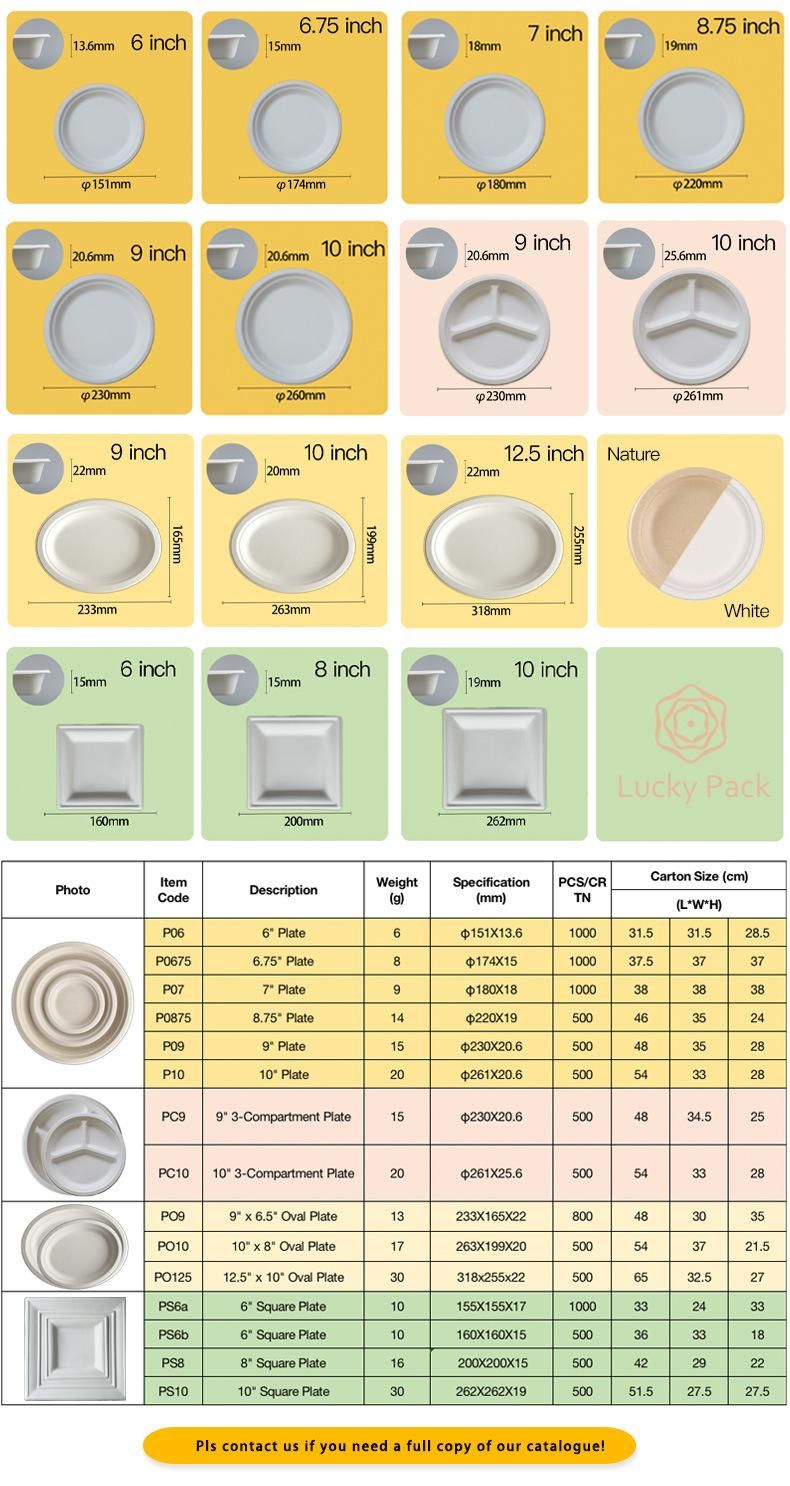 Compostable Disposable Biodegradable Eco Friendly Tableware Sugarcane Bagasse Plate