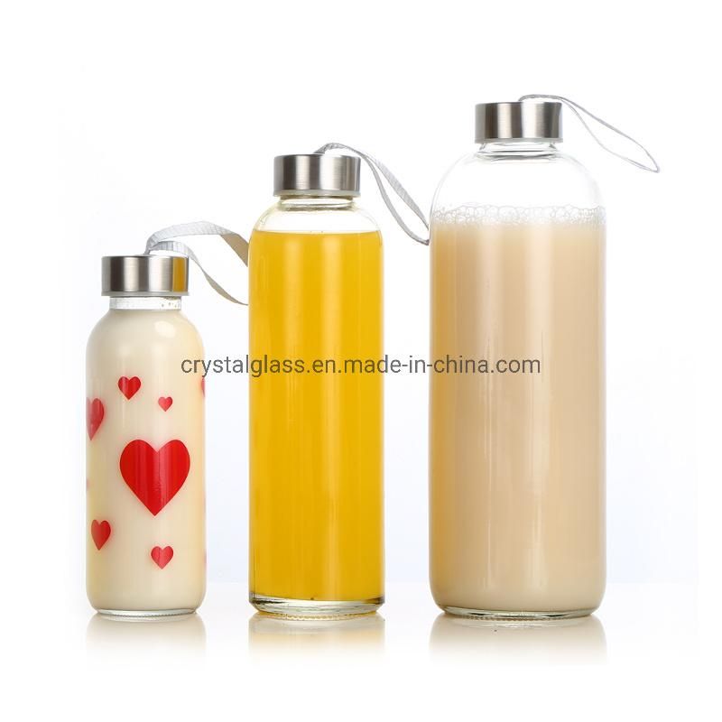 10oz Customized Advertising Promotion Glass Bottle with Caps for Water or Milk Juice Beverage Drinking