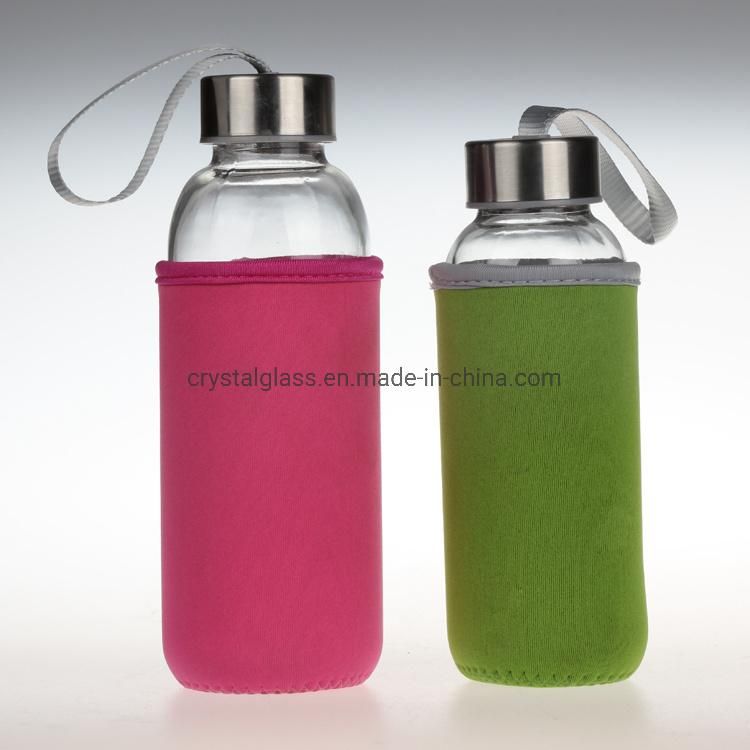 500ml Transparent Glass Water or Beverage Sports Bottle with Stainless Steel Cap