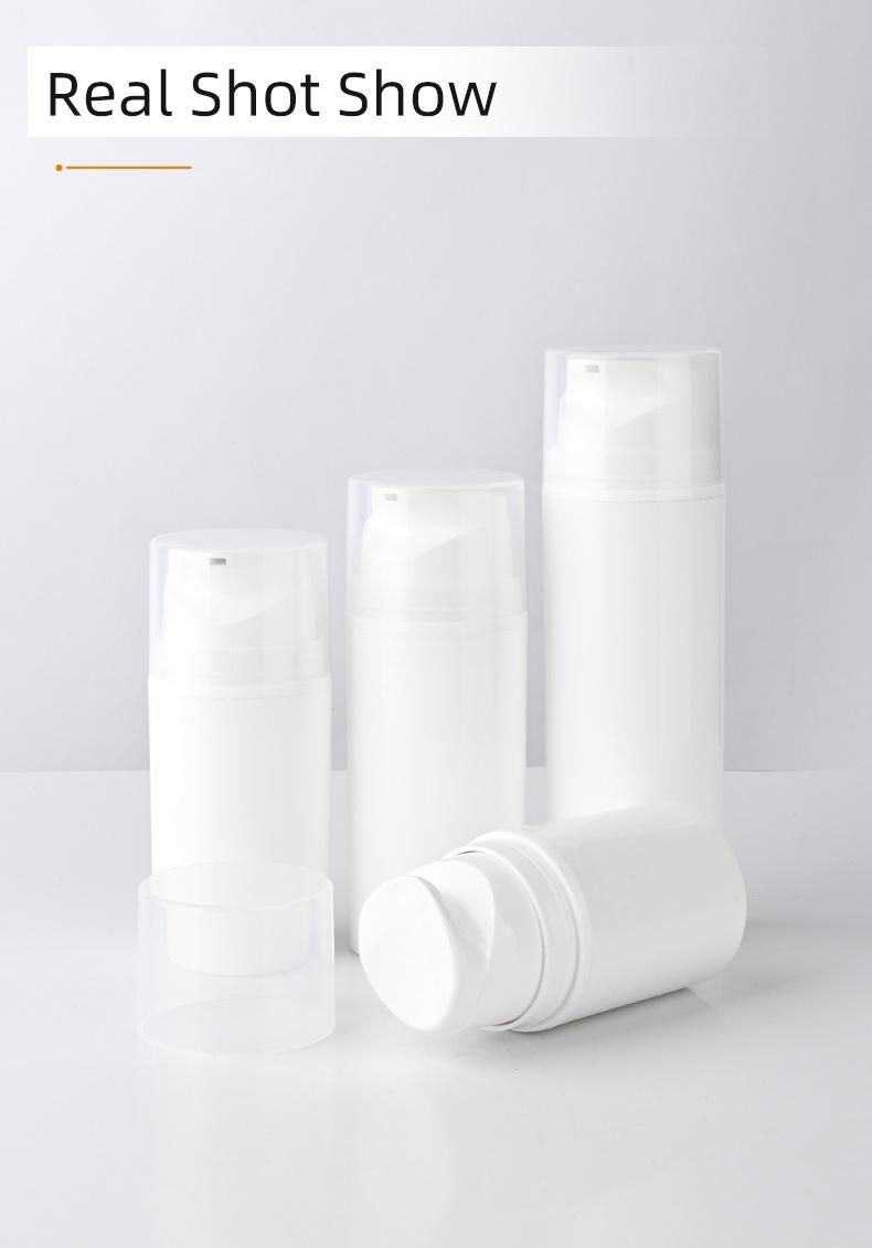 Cylindrical 100ml Cosmetic White PP Plastic Airless Pump Bottle with Snap Lotion Pum