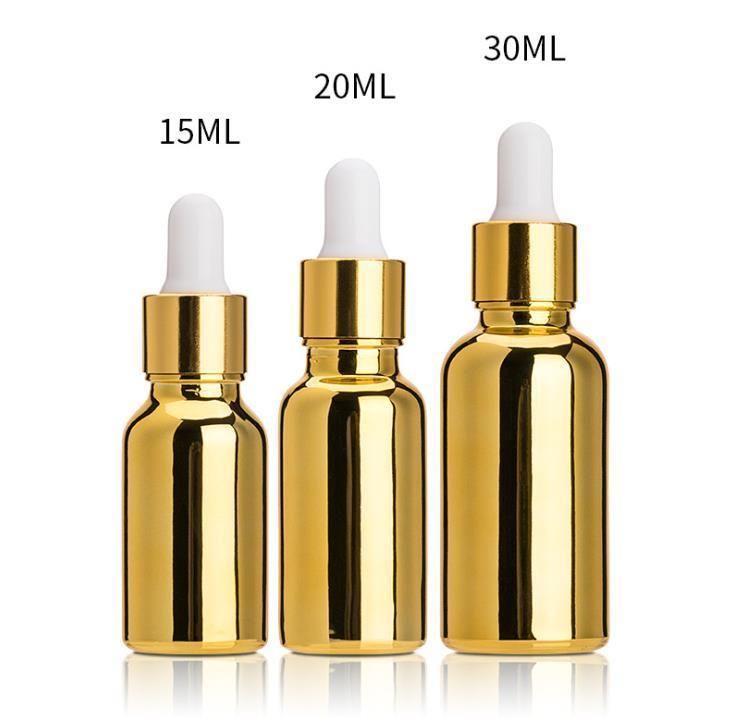 20ml 30ml 50ml 100ml Electroplating Gold Color Serum Essential Oil Glass Dropper Bottle