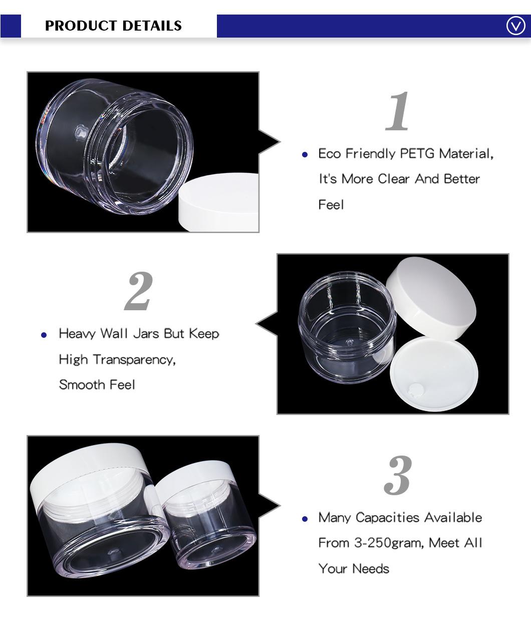 3G/5g/10g/15g/20g/30g/50g Crystal Clear Facial Lotion Container Jars with Good Production Line