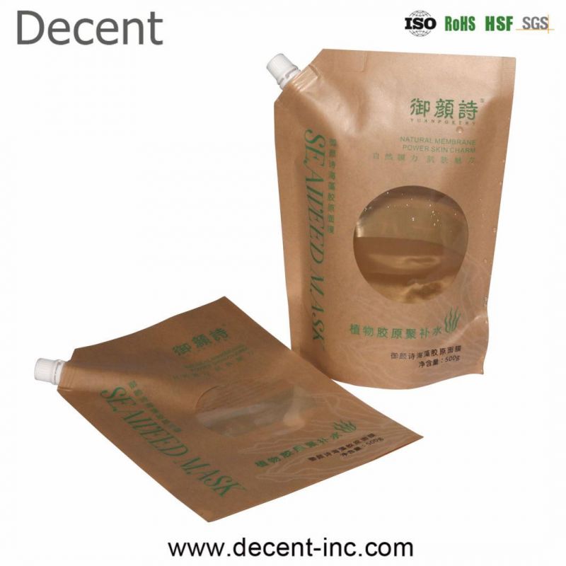 Custom Special Kraft Paper Bags Stand up Pouch Shampoo Seaweed Mask Liquid Laundry Bag Plastic Nozzle Window Spout Pouch