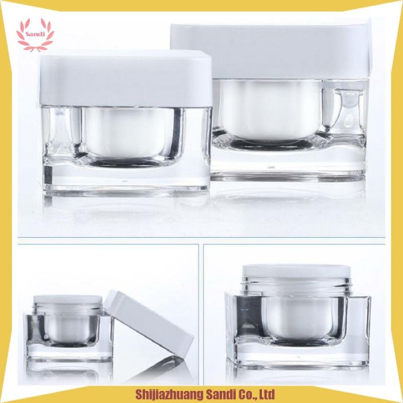 Free Sample Comstic Packaging Plastic Acrylic 30g 50g 100ml White Square Cream Bottle