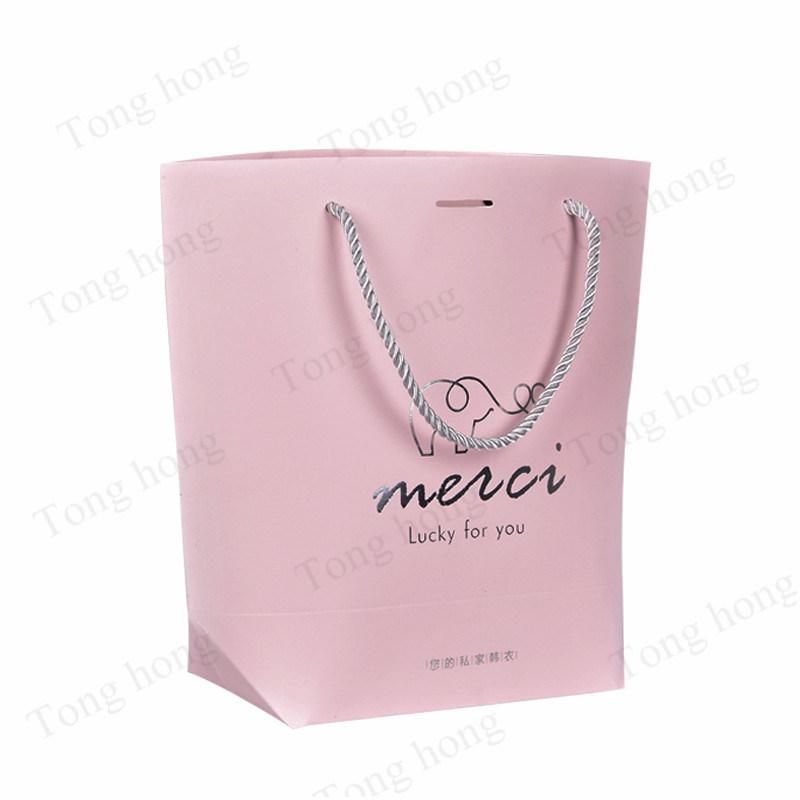 High End Gift Unique Shape Beautiful Color Pink Printing Shopping Paper Bag Supplier