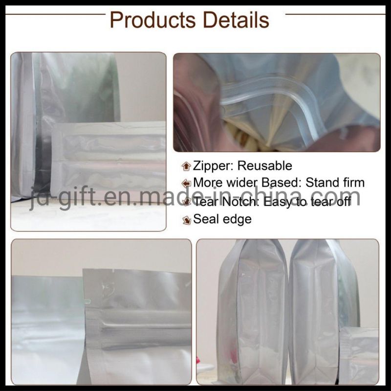 Food Packaging Aluminium Foil Bags Square Bottom Standing up Flexible Packaging Bags with Zip Lock   for Quinoa Tea Coffee Cookies Packing