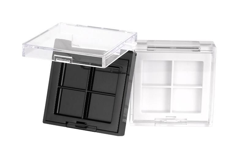 4 Hole Clear Black Rectangle Flat Plastic Empty Eyeshadow Case for Cosmetic Packaging