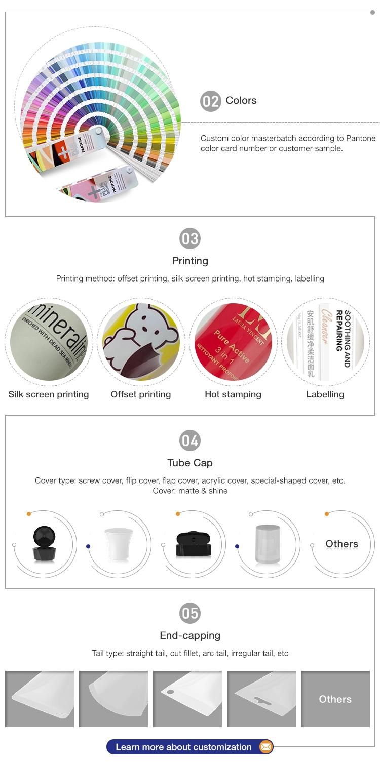 Round Plastic Cosmetic Emulsion Facial Cleanser Soft Hand Cream Bb Packaging Container Face Aluminum Lotion Aluminium Tube