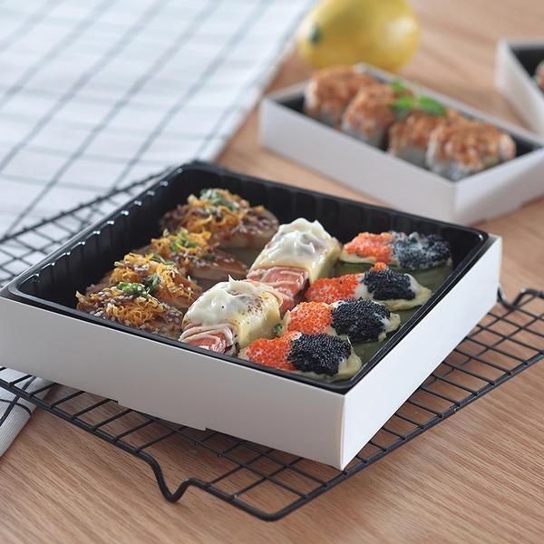 Hot Sale Disposable Transparent Cover Kraft Paper Sushi Salad Fruit Box for Takeaway