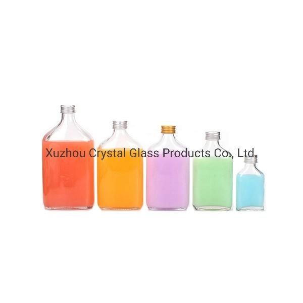 250ml Tea /Beverage /Fruit Wine /Juice Simple Glass Bottle Flat Bottles with Metal Lids