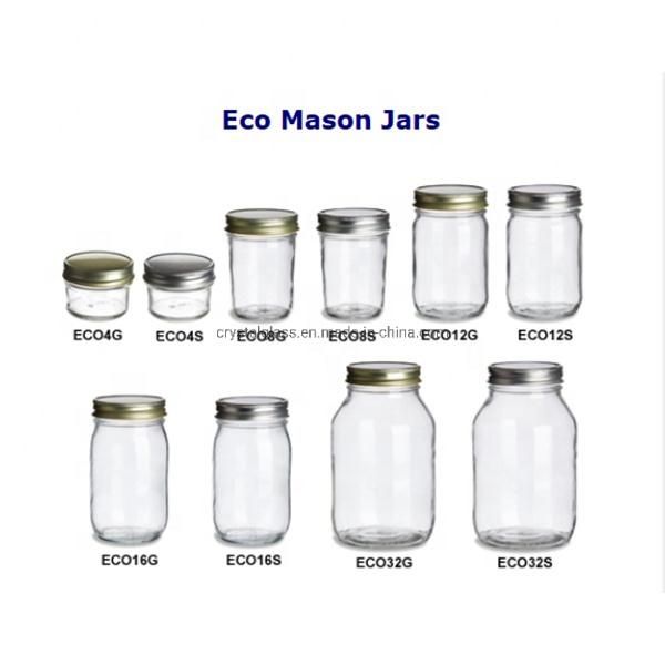 4 Oz 8oz 12 Oz 16oz 32oz Glass Mason Jar with Metal Lid/ Wide Mouth Mason Jam Container