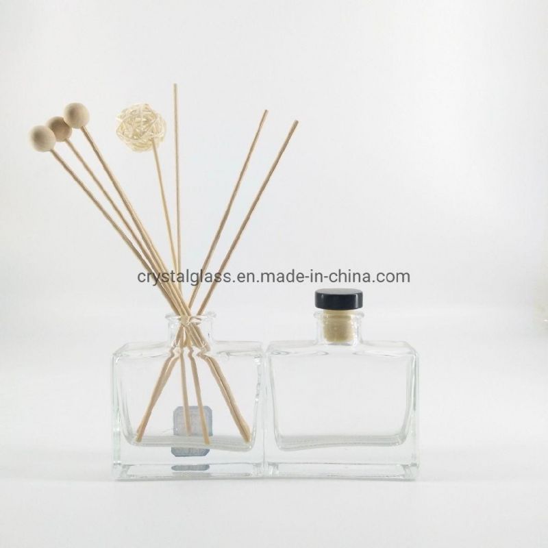 100ml Clear Rectangle Shape Glass Perfume Reed Diffuser Bottle with Rubber