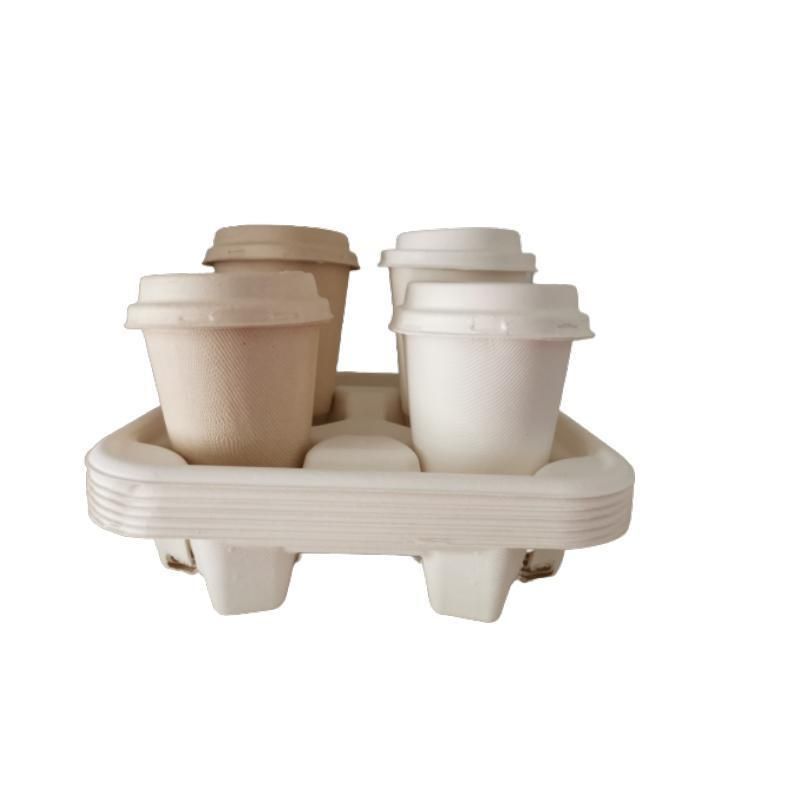 Disposable Pulp Paper Cup Carrier Holder Tray for 4 Cups