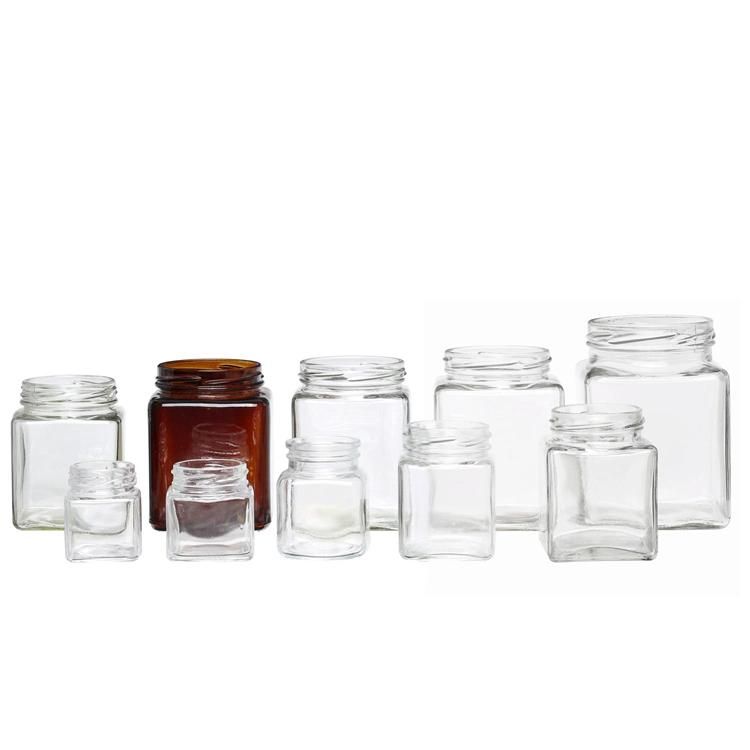 Wholesale Empty Clear Glass Food Honey Pickle Jam Square Glass Package Jar with Sealing Lid