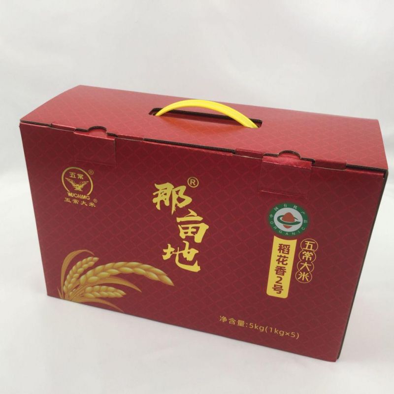 Good Quality Custom Full Color Printed Portable Corrugated Box with Plastic Handle for Food