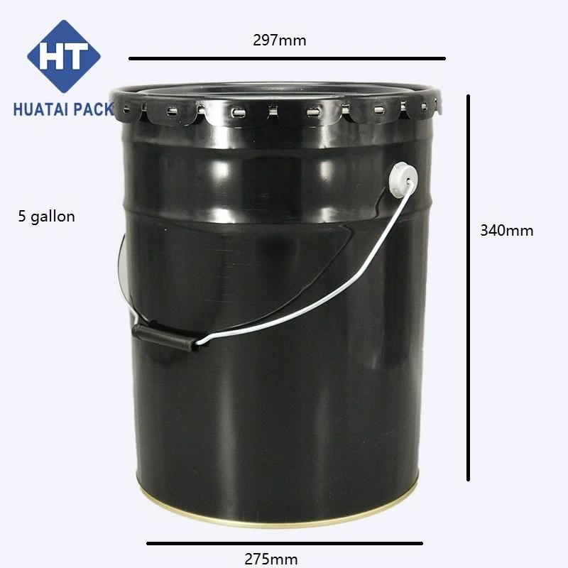 Black 5 Gallon Metal Pails with Lug Lid, Open Head Metal Drums/Buckets