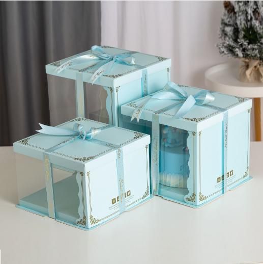 Three-in-One Baking Wedding Party Birthday Tall Cake Clear Window Paper Box Transparent PVC PP Pet Plastic Gift Packaging Cupcake Shaped Box Wholesale Custom