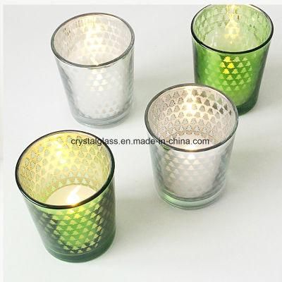 OEM Pattern Elecplating Glass Candle Jar Holder Glass Candle Stick