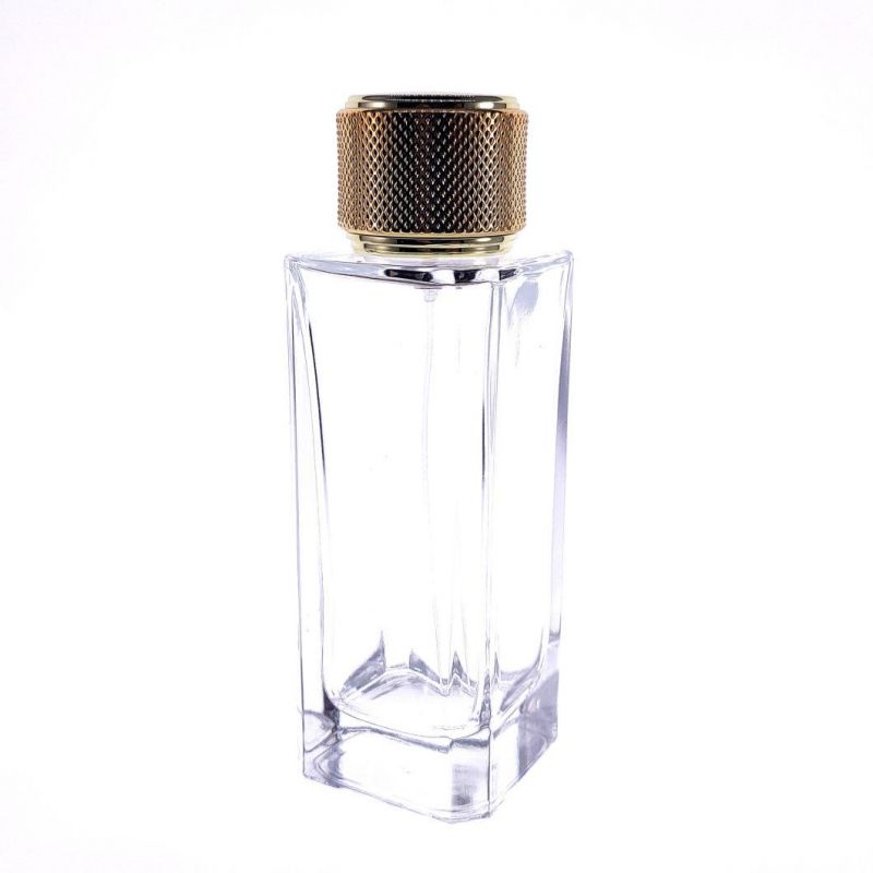 Crimp Neck Rectangle Perfume Glass Bottle 120ml Clear Glass Spray Bottle