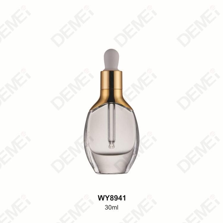 30ml Flat Round Dropper Glass Bottles with Aluminum Collar Silver Cap