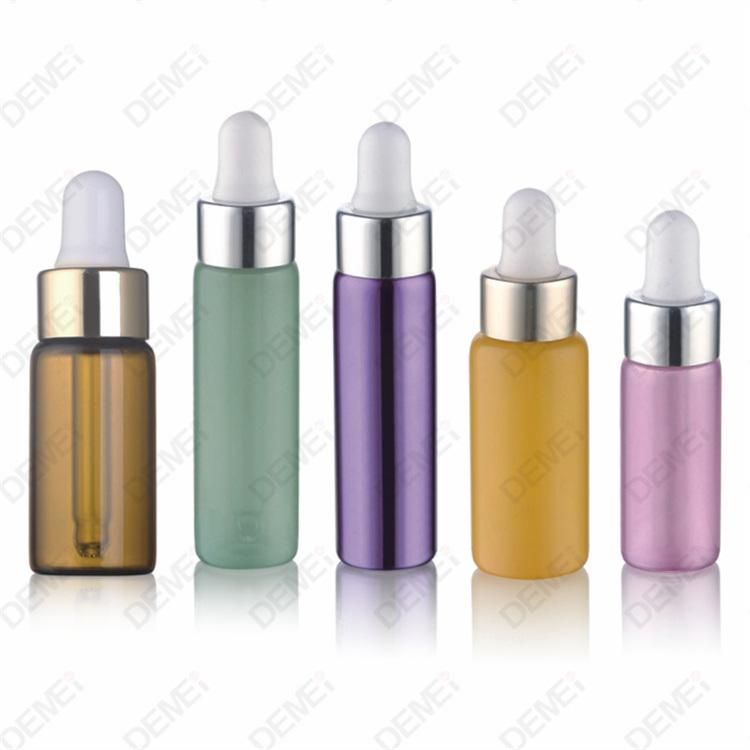 3ml-12ml Wholesale Cosmetic Packaging D17mm D18mm Mini Sample Straight Round Clear and Amber Serum Essential Oil Tube Glass Bottle with 13mm Silver Dropper Cap