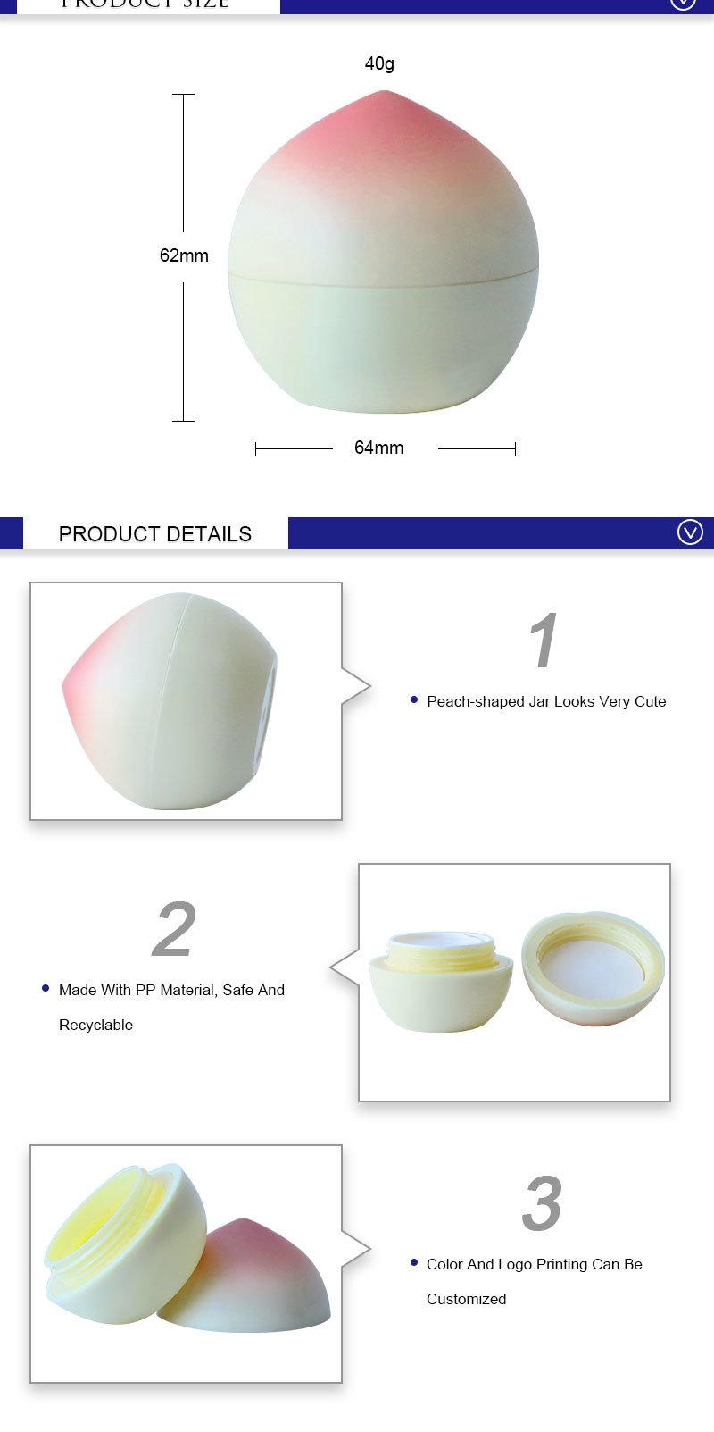 Wholesale Creative Design Skin Care Packaging 40ml Empty PP Cosmetic Set Series Peach Shape Cream Jar for Face