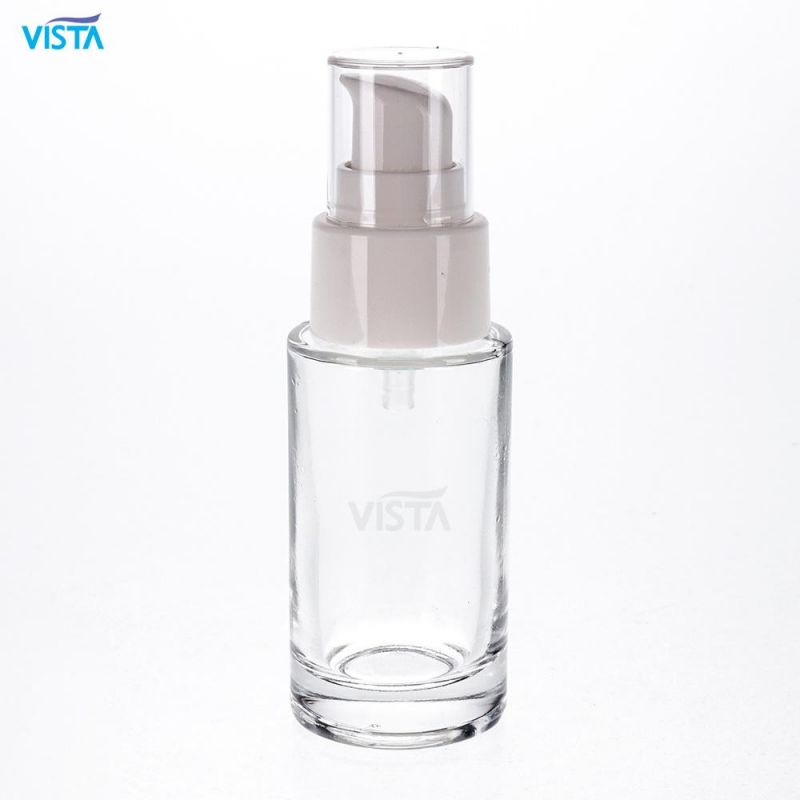 50ml Round High Flint Glass Bottle Cosmetic Lotion with Pump Cap