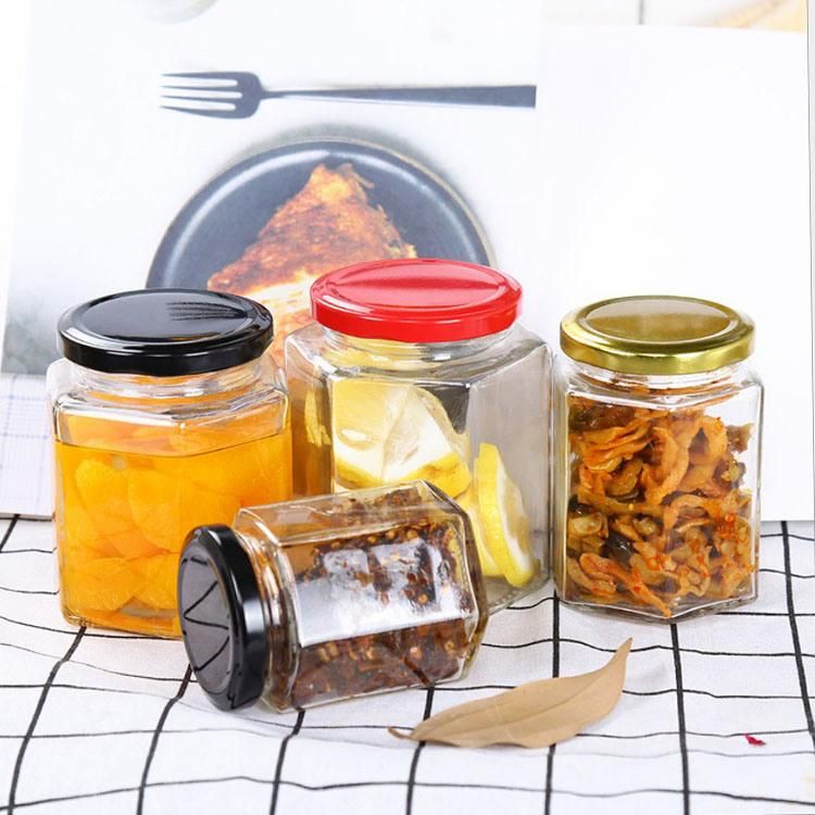 195ml Hexagon Honey Glass Jar Glass Container for Butter Kitchen Spices Chili Sauce