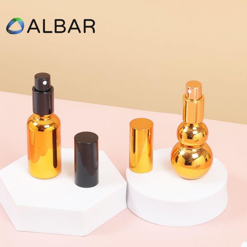 Thick Bottom Glossy Cosmetics Fragrance Glass Bottles with Mist Pumps and Gold Color