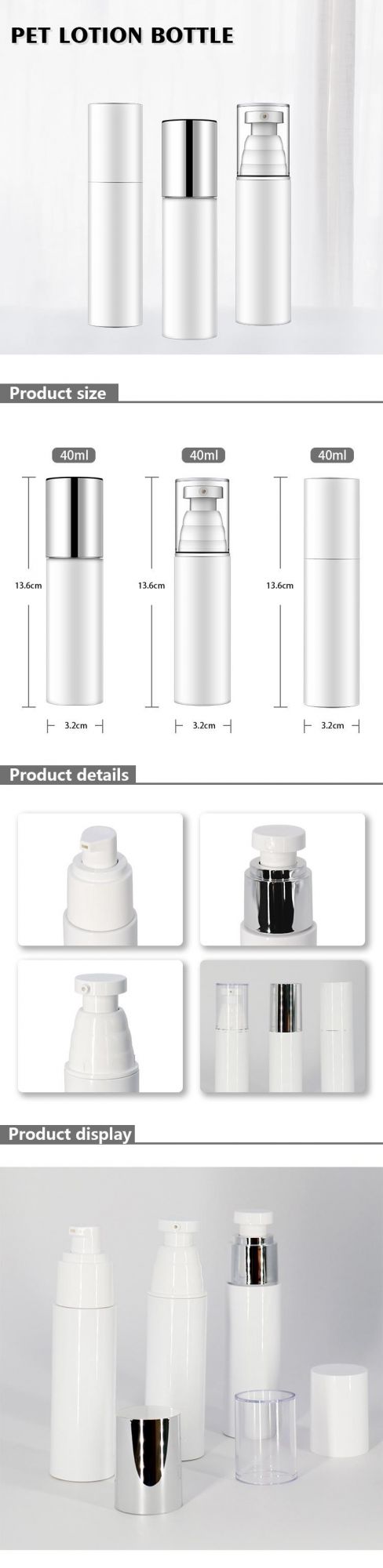 High Quality 40ml Pet Cosmetic Skincare Packaging Luxury Silver Aluminum Lotion Bottle