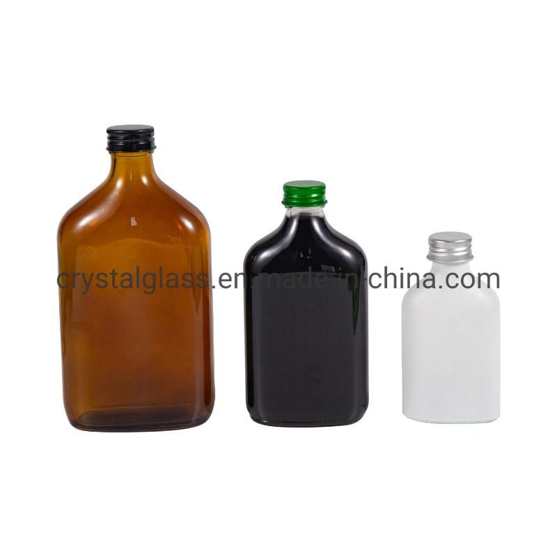 Flat Flask Glass Wine Liquor Bottle with Screw Lid 50ml 100ml 200ml 250ml 350ml 500ml
