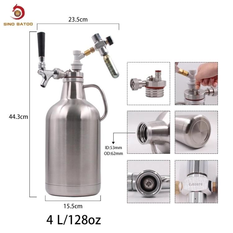 Food Grade CO2 Double Wall Beer Growler Vacuum Stainless Steel