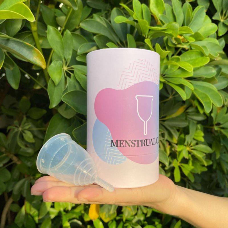 Firstsail Factory Price Luxury Printed Gift Round Cardboard Tube Packaging Cylinder Paper Box PVC Window for Period Silicone Menstrual Cup Personal Care Product