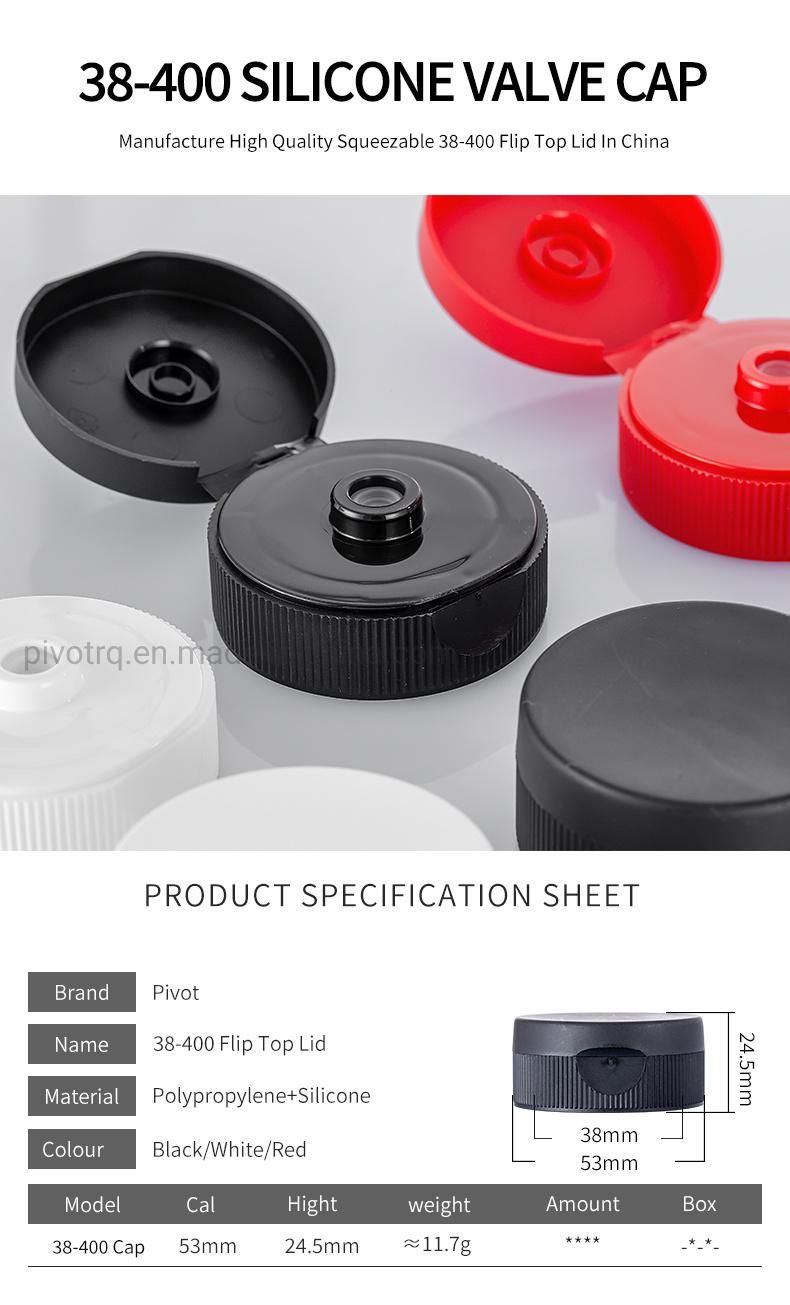 38 400 53mm Flip Lid PP Cap with Silicon Valve Control Lid