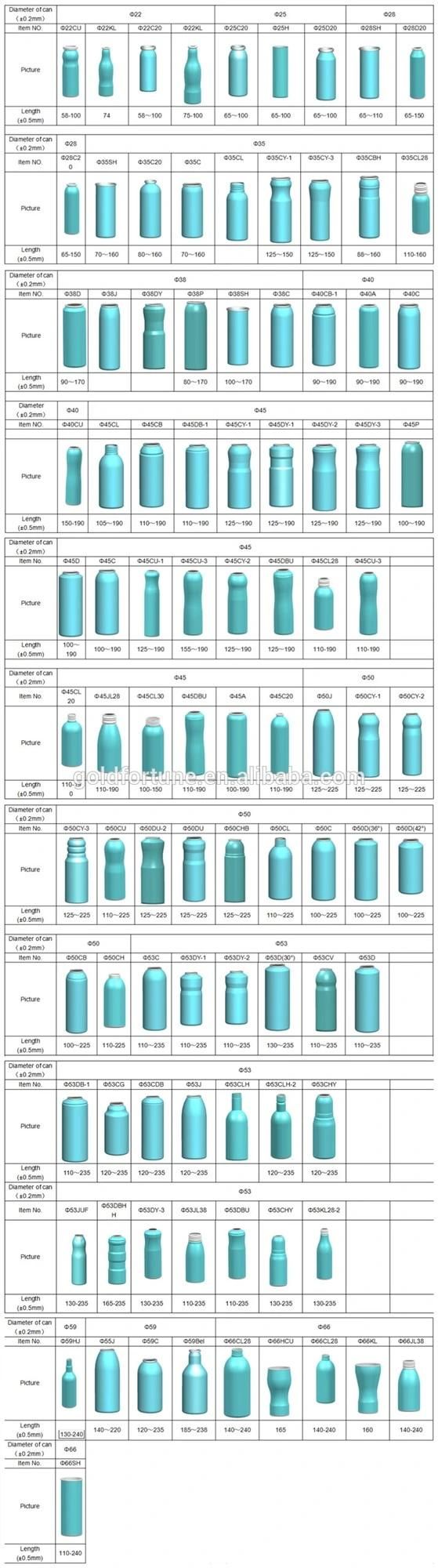 OEM Diameter 22mm-66mm Aluminum Aerosol Cans